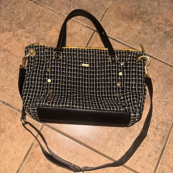 Hammitt Los Angeles Daniel Large Tote in Midnight Trellis Tweed Gold Black
